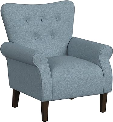 HomePop Home Decor | Upholstered Rolled Arm Wingback Living Room & Bedroom Accent Chair, Blue