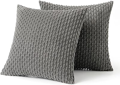 MIULEE Throw Pillow Covers Soft Corduroy Decorative Set of 2 Boho Striped Pillow Covers Pillowcases Farmhouse Home Decor for Couch Bed Sofa Living Room 18x18 Inch Dark Grey