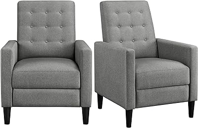 Yaheetech Fabric Recliner Chair Mid-Century Modern Recliner Adjustable Single Recliner Sofa with Thicker Seat Cushion Tufted Upholstered Sofa with Pocket Spring for Living Room Bedroom Gray Set of 2
