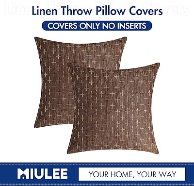 MIULEE Pack of 2 Decorative Burlap Linen Throw Pillow Covers Modern Farmhouse Pillowcases Rustic Woven Textured Cushion Cover for Sofa Couch Bed 18x18 Inch Dark Coffee