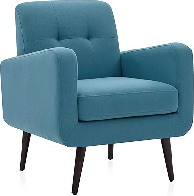 BELLEZE Mid Century Modern Accent Chair, Contemporary Vintage Upholstered Linen Armchair, Comfy Single Couch Sofa for Living Room Bedroom Office - Hasting (Blue)