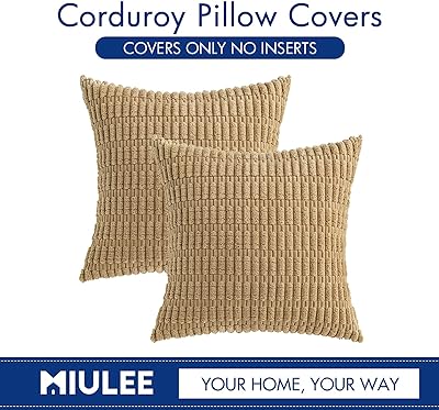 MIULEE Pack of 2 Corduroy Decorative Throw Pillow Covers 12x12 Inch Soft Boho Striped Pillow Covers Modern Farmhouse Home Decor for Sofa Living Room Couch Bed Khaki