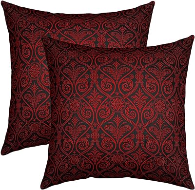 Set of 2 Red Black Ombre Gothic Throw Pillow Covers 18x18 For Boys,Vintage Goth Floral Damask Pillow Covers Antique Victorian Baroque Pillow Covers Hotel Luxury Bohemian Exotic Cushion Covers
