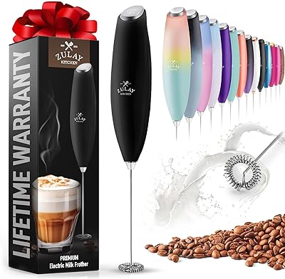 Zulay Kitchen Milk Frother Wand Drink Mixer - Durable Handheld Milk Frother Electric Whisk - Easy-Clean Milk Frother Wand & Mini Blender - Electric Coffee Frother for Frappe, Matcha - Jet Black