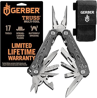 Image of Gerber Gear Truss 17-in-1 Needle Nose Pliers Multi-tool with Sheath - Multi-Plier, Pocket Knife, Serrated Blade, Screwdriver, Bottle Opener - EDC Gear and Equipment - Gray