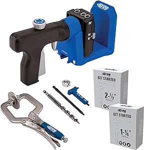 Kreg KPHJ520PRO Pocket-Hole Jig - Durable Kreg Pocket-Hole Jig - Easy Clamping &amp; Adjusting - Includes 360-Degree Rotating Handle - with Pocket-Hole Screws - for Materials 1/2&#34; to 1 1/2&#34; Thick