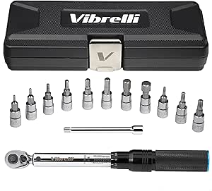 Vibrelli Bike Torque Wrench Set - 1/4 Inch Drive - 2 to 20nm, 0.1 Nm Micro - Essential MTB &amp; Bicycle Torque Wrench Tools. Hex/Allen 2-10, Torx 10-30, 100mm Extension Socket, Storage Case