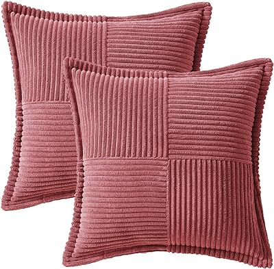 MIULEE Cranberry Red Corduroy Pillow Covers 24x24 inch with Splicing Set of 2 Super Soft Couch Pillow Covers Broadside Striped Decorative Textured Throw Pillows for Cushion Bed Livingroom
