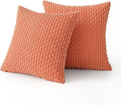 MIULEE Throw Pillow Covers Soft Corduroy Decorative Set of 2 Boho Striped Pillow Covers Pillowcases Farmhouse Home Decor for Couch Bed Sofa Living Room Spring 18x18 Inch Coral Red