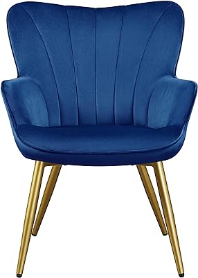 Topeakmart Velvet Accent Chair, Modern and Mid Century Barrel Chair, Makeup Chair with Soft Padded and High Back for Living Room Bedroom Dressing Room Home Office, Blue