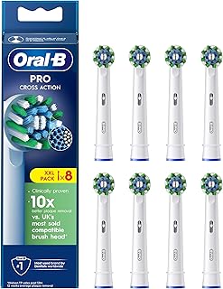 Oral-B Pro Cross Action Electric Toothbrush Head, X-Shape And Angled Bristles for Deeper Plaque Removal, Pack of 8 Toothbr...