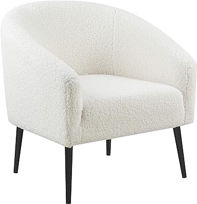 Meridian Furniture Barlow Collection Modern | Contemporary White Faux Sheep Skin Fur Upholstered Accent Chair, 30.5" W x 28" D x 31" H, Matte Black Legs