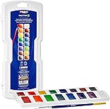 Prang Half Pan Watercolor Paint Set with Brush and Lid, Refillable, 16 Assorted Colors, (01600), 18 Piece Set