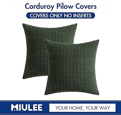 MIULEE Pack of 2 Pillow Covers 18 x 18 Inch Dark Green Super Soft Corduroy Decorative Throw Pillows Couch Home Decor for Spring Cushion Sofa Bedroom Living Room