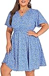 Hanna Nikole Womens Plus Size Dresses Floral Boho V Neck Casual Sundresses for Women Blue Floral, 20 Plus