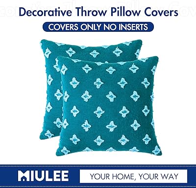 MIULEE Teal Decorative Boho Throw Pillow Covers Rhombic Jacquard Pillowcase Soft Square Cushion Case for Summer Couch Sofa Bed Bedroom Living Room Pack of 2, 18x18 Inch