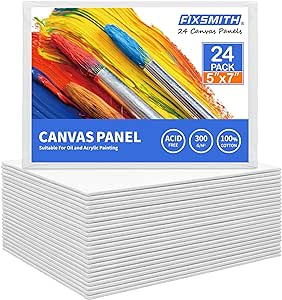 FIXSMITH Canvas Boards for Painting 5x7 Inch, Super Value 24 Pack Mini Canvases, White Blank Canvas Panels, 100% Cotton Primed, Painting Art Supplies