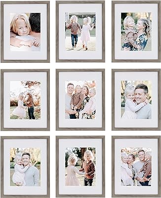 Sheffield Home 9 Piece Picture Frame Set, Gallery Set, 11x14 in, Matted to 8x10 (Natural)
