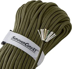 1,000 LB SurvivorCord XT Paracord | Made and Patented in The USA | Heavy Duty Paracord 750 Type IV Military Grade with Kevlar Line, 25 lb Fishing Line, Waterproof Firestarter. 100 FT Hank, Olive-DRAB