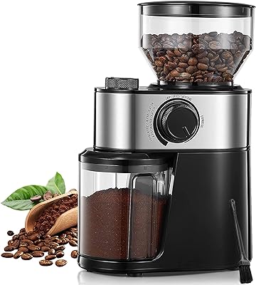 Electric Burr Coffee Grinder, FOHERE Coffee Bean Grinder with 18 Precise Grind Settings, 2-14 Cup for Drip, Percolator, French Press, Espresso and Turkish Electric Coffee Makers, Black