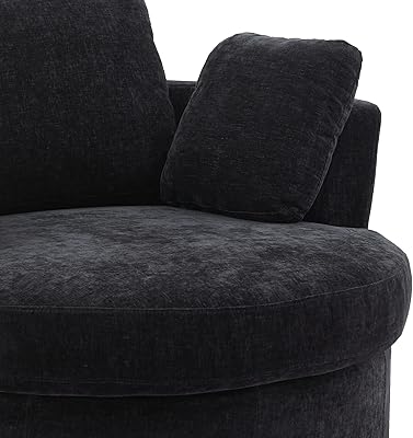 HomSof Accent Barrel Chair and Half 3 Pillows 360 Degree Swivel Round Sofa, Black/Chenille