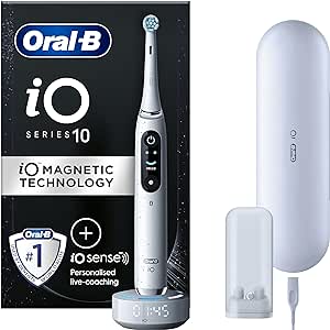Oral-B iO10 Electric Toothbrush For Adults, 1 Handle, 1 Ultimate Clean Toothbrush Head &amp; Charging Travel Case, 7 Modes, 2 Pin UK Plug, Stardust White, Oral B IO Toothbrush