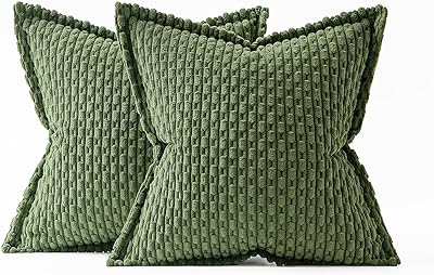 MIULEE Moss Green Throw Pillow Covers 20x20 Inch Pack of 2 Soft Corduroy Pillow Covers Decorative Striped Pillowcases with Broad Edge Farmhouse Spring Home Decor for Couch Bed Sofa Living Room