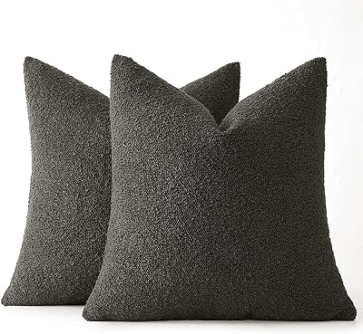 MIULEE Set of 2 Dark Coffee Throw Pillow Covers 20x20 Inch Decorative Couch Pillow Covers Textured Boucle Accent Solid Pillow Cases Soft for Cushion Chair Sofa Bedroom Livingroom Home Decor