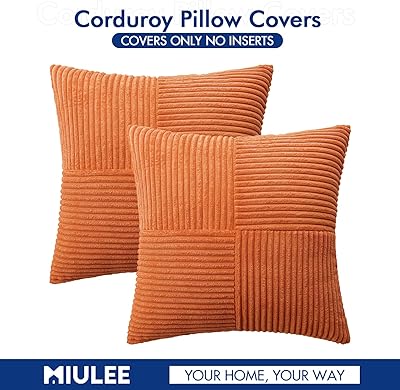 MIULEE Fall Orange Corduroy Pillow Covers Pack of 2 Boho Decorative Spliced Throw Pillow Covers Soft Solid Couch Pillowcases Cross Patchwork Textured Cushion Covers for Living Room Bed Sofa 18x18 inch