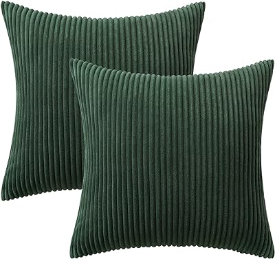 MIULEE Pack of 2 Army Green Corduroy Pillow Covers Soft Boho Striped Throw Pillow Covers Set Decorative Square Cushion Cases Pillowcases for Spring Sofa Bedroom Couch 18 x 18 Inch