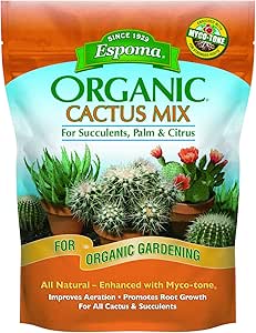 Espoma Organic Cactus Potting Soil Mix, Natural &amp; Organic Soil for Cactus, Succulent, Palm, and Citrus Grown in containers Both Indoors and Outdoors, 4 qt, Pack of 1