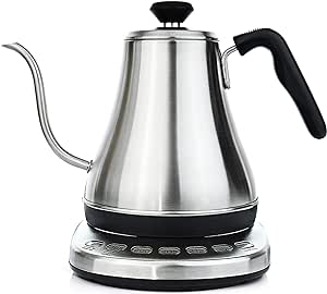 Gooseneck Electric Kettle with Temperature Control &amp; Presets - 1L, Stainless Steel - Tea &amp; Pour Over Coffee Kettle