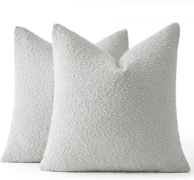 MIULEE Set of 2 Light Grey Throw Pillow Covers 18x18 Inch Decorative Couch Pillow Covers Textured Boucle Accent Solid Pillow Cases Soft for Cushion Chair Sofa Bedroom Livingroom Home Decor