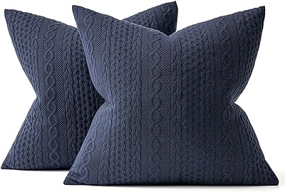 MIULEE Decorative Throw Pillow Covers 18x18 Navy Blue Set of 2 Super Soft Modern Embossed Patterned Cushion Covers Farmhouse Pillow Covers for Sofa Livingroom Bed