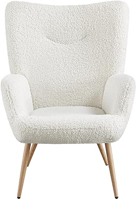 Yaheetech Barrel Chair, Teddy Fabric Casual Chair with High Back and Soft Padded, Modern Fuzzy Vanity Chair, Cozy Armchair for Living Room Bedroom Makeup Room, White