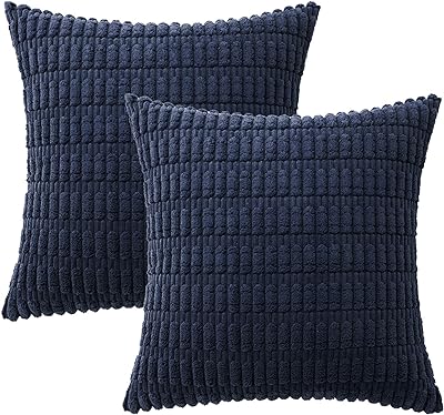 MIULEE Pack of 2 Corduroy Decorative Throw Pillow Covers 26x26 Inch Soft Boho Striped Pillow Covers Modern Farmhouse Home Decor for Sofa Living Room Couch Bed Dark Blue