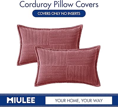 MIULEE Corduroy Pillow Covers with Splicing Set of 2 Super Soft Couch Pillow Covers Broadside Striped Decorative Textured Throw Pillows for Cushion Bed Livingroom 12x20 inch, Cranberry Red