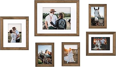 Kate and Laurel Bordeaux Gallery Frame Wall Kit, Set of 6, Natural Rustic Brown, Chic Photo Frames for Wall