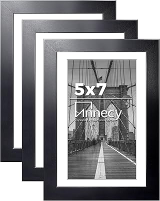 Annecy 5x7 Picture Frame Set of 3, Display Pictures 4x6 with Mat or 5x7 Without Mat, Stable and Sturdy 5 x 7 Frame and Polished Plexiglass, Black