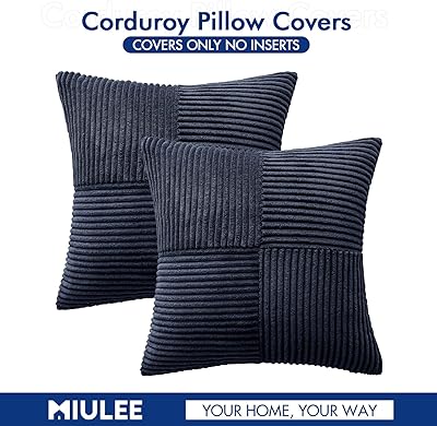MIULEE Dark Blue Corduroy Pillow Covers Pack of 2 Boho Decorative Spliced Throw Pillow Covers Soft Solid Couch Pillowcases Cross Patchwork Textured Cushion Covers for Living Room Bed Sofa 18x18 inch