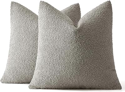 MIULEE Set of 2 Silver Grey Throw Pillow Covers 20x20 Inch Decorative Couch Pillow Covers Textured Boucle Accent Solid Pillow Cases Soft for Cushion Chair Sofa Bedroom Livingroom Home Decor