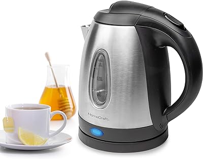 HomeCraft 1-Liter Stainless Steel 1500-Watt Electric Water Kettle With Boil-Dry Protection