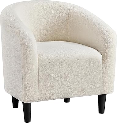 Yaheetech Accent Barrel Chair, Faux Fur Club Chair, Furry Sherpa Elegant and Cozy, Soft Padded Armchair, Suitable for Living Room Bedroom Reception Room Office, Ivory