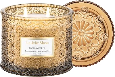 LA JOLIE MUSE Amber Candle, Scented Candles for Home, Large 2-Wick Soy Candles, Candle Gifts for Women & Men, Luxury Jar Candles, 60 Hours Long Burning, Sahara Ambre, 12oz