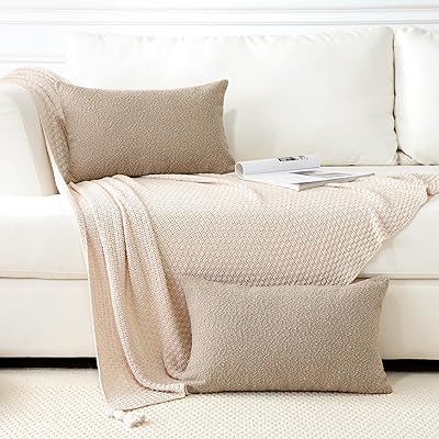 OTOSTAR Pack of 2 Textured Boucle Throw Pillow Covers Lumbar Pillow Cases Cozy Soft Decorative Couch Cushion Case for Chair Sofa Bedroom Living Room Home Decor 16 x 24 Inch, Camel