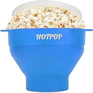 The Original Hotpop Microwave Popcorn Popper, Silicone Popcorn Maker, Collapsible Bowl BPA-Free and Dishwasher Safe- 20 Colors Available (Azure)