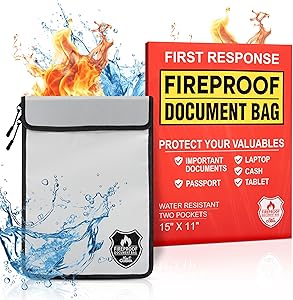 Mart Cobra Fireproof Document Bag with Zipper Fire and Waterproof Document Storage Fireproof Money Bag for Cash Fire Proof Bag for Documents Safe Accessories Important Document Holder Pouch Envelope