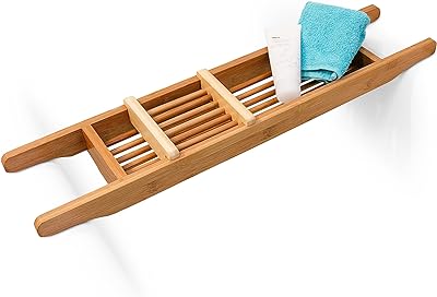 Relaxdays Bamboo Bathtub Caddy, 27.17 x 5.51 x 2.56 inches, Brown, Adjustable