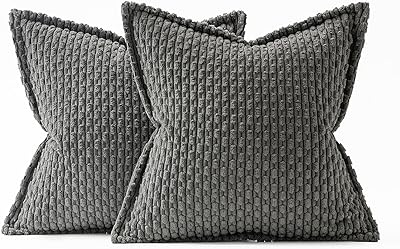 MIULEE Dark Grey Throw Pillow Covers 18x18 Inch Pack of 2 Soft Corduroy Pillow Covers Decorative Striped Pillowcases with Broad Edge Farmhouse Spring Home Decor for Couch Bed Sofa Living Room