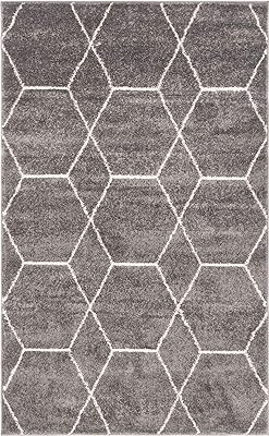 Unique Loom Trellis Frieze Collection Area Rug - Geometric (3' 3" x 5' 3", Dark Gray/ Ivory)